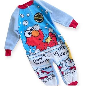 Vintage Sesame Street Elmo in Bathtub Fleece Zippered Pajamas 4T